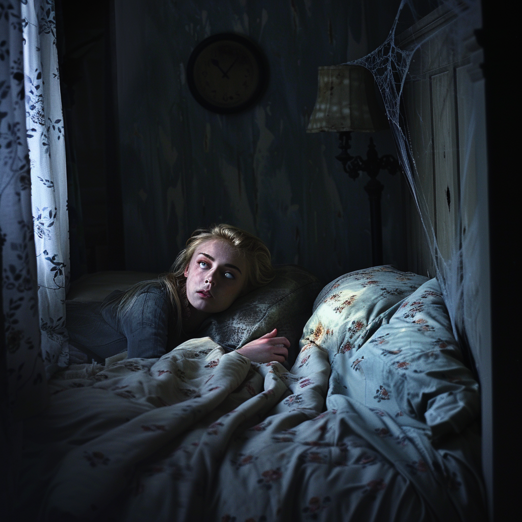 Blonde Woman in Creepy Bedroom