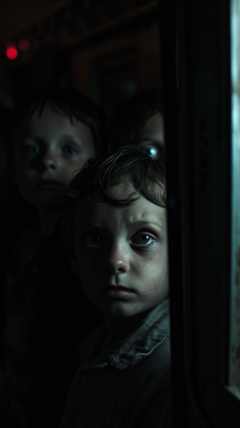 Creepy Children in Dark Train