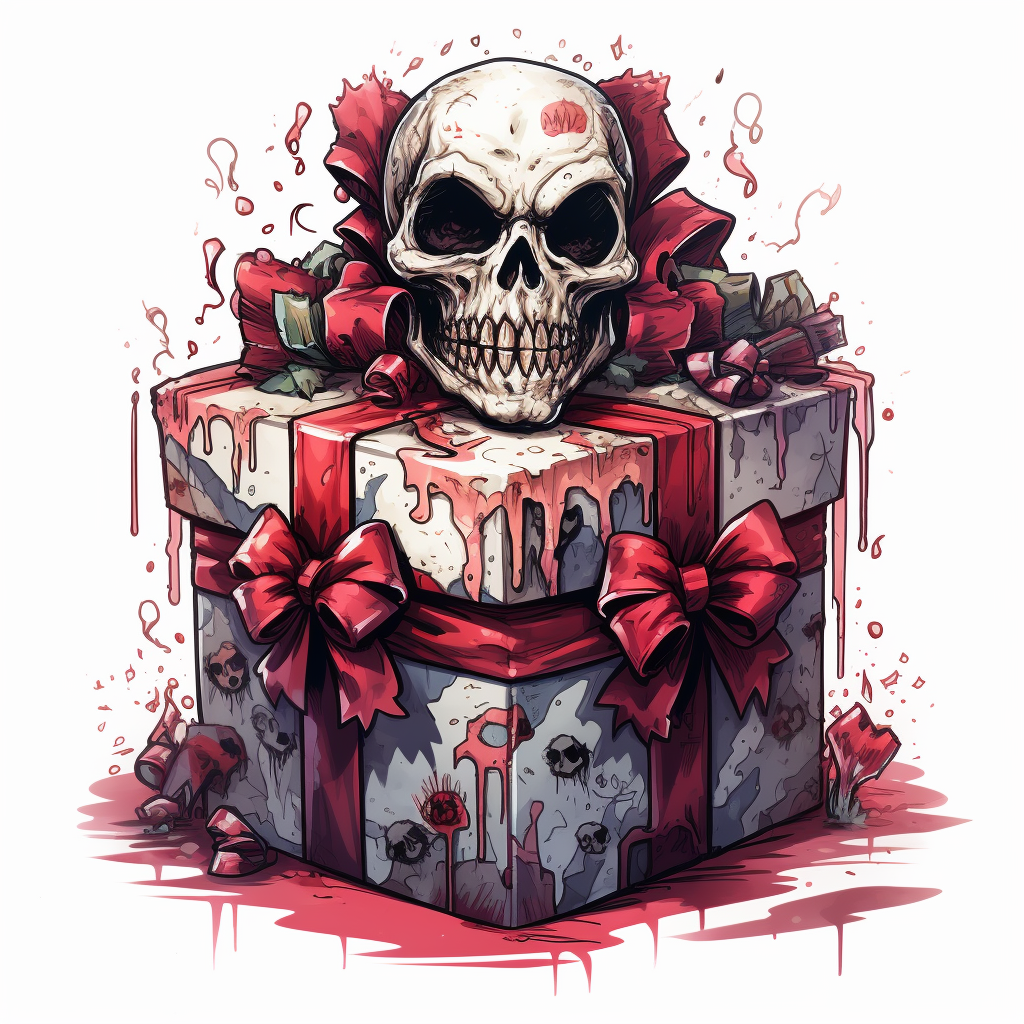 Spooky Christmas giftbox with horror illustration