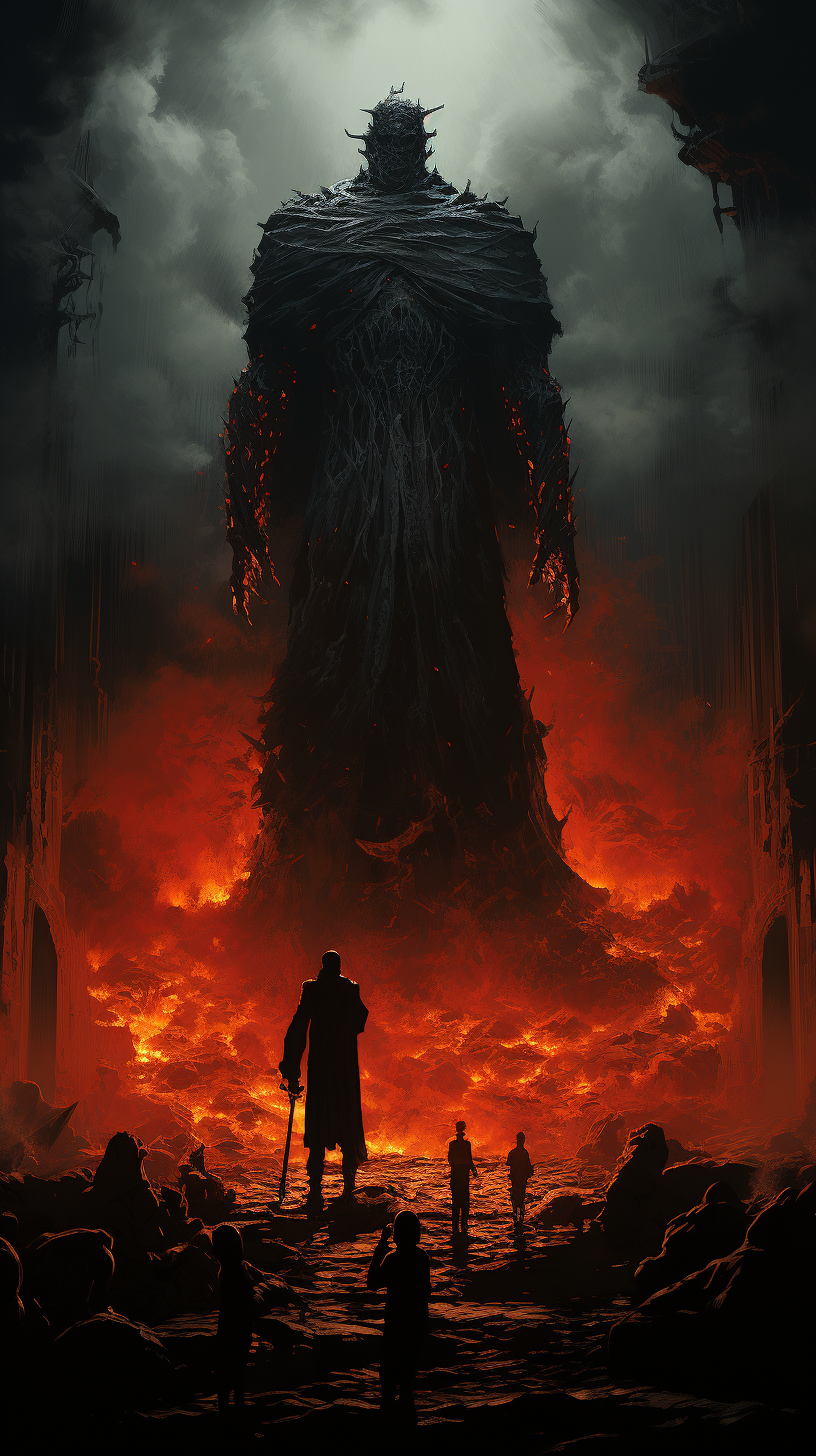 Illustration of a creepy dark fantasy boss