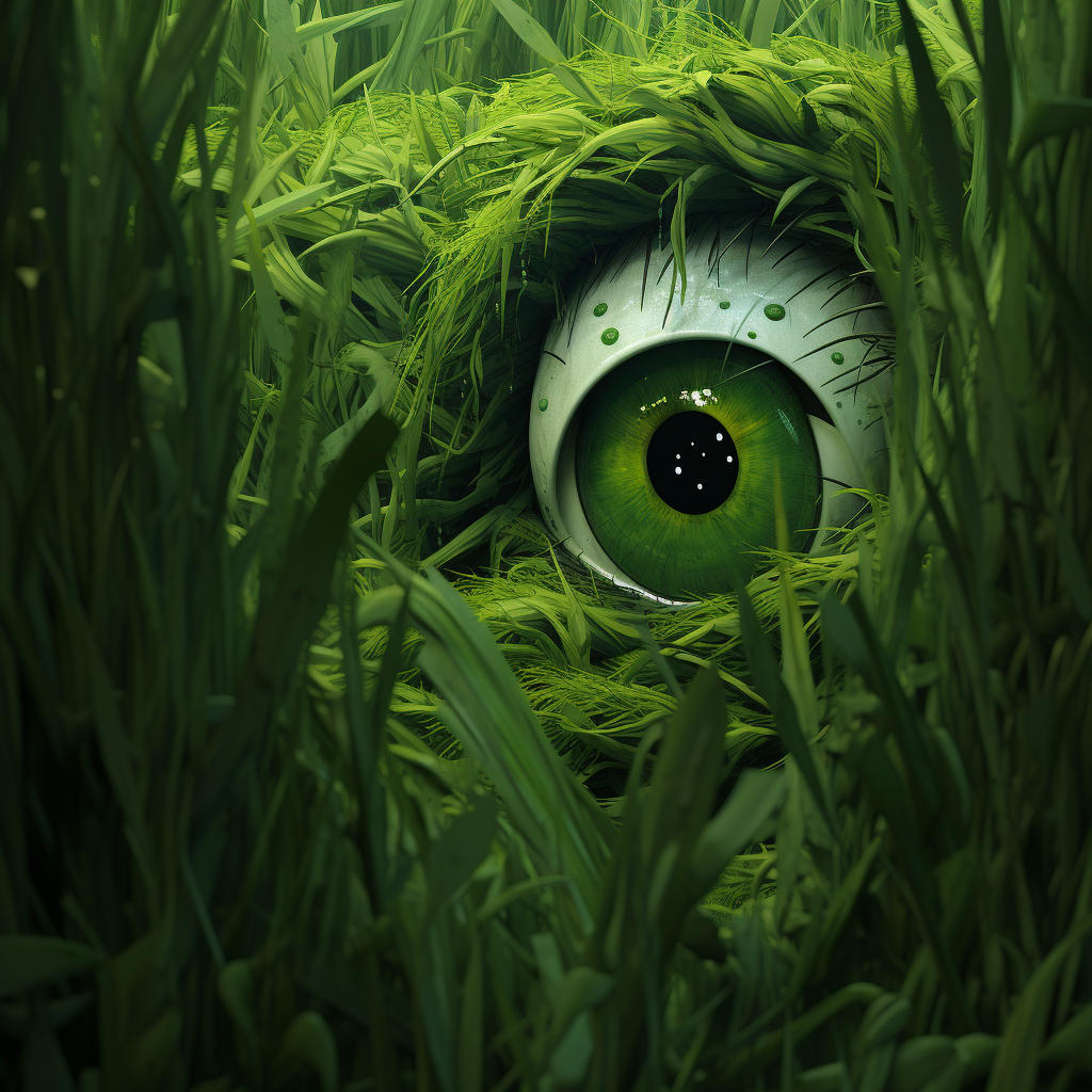 Bright green grass in creepy cartoon style