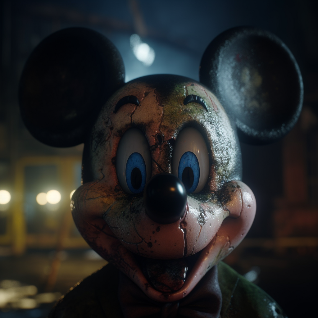 Ominous creepy Mickey Mouse face art