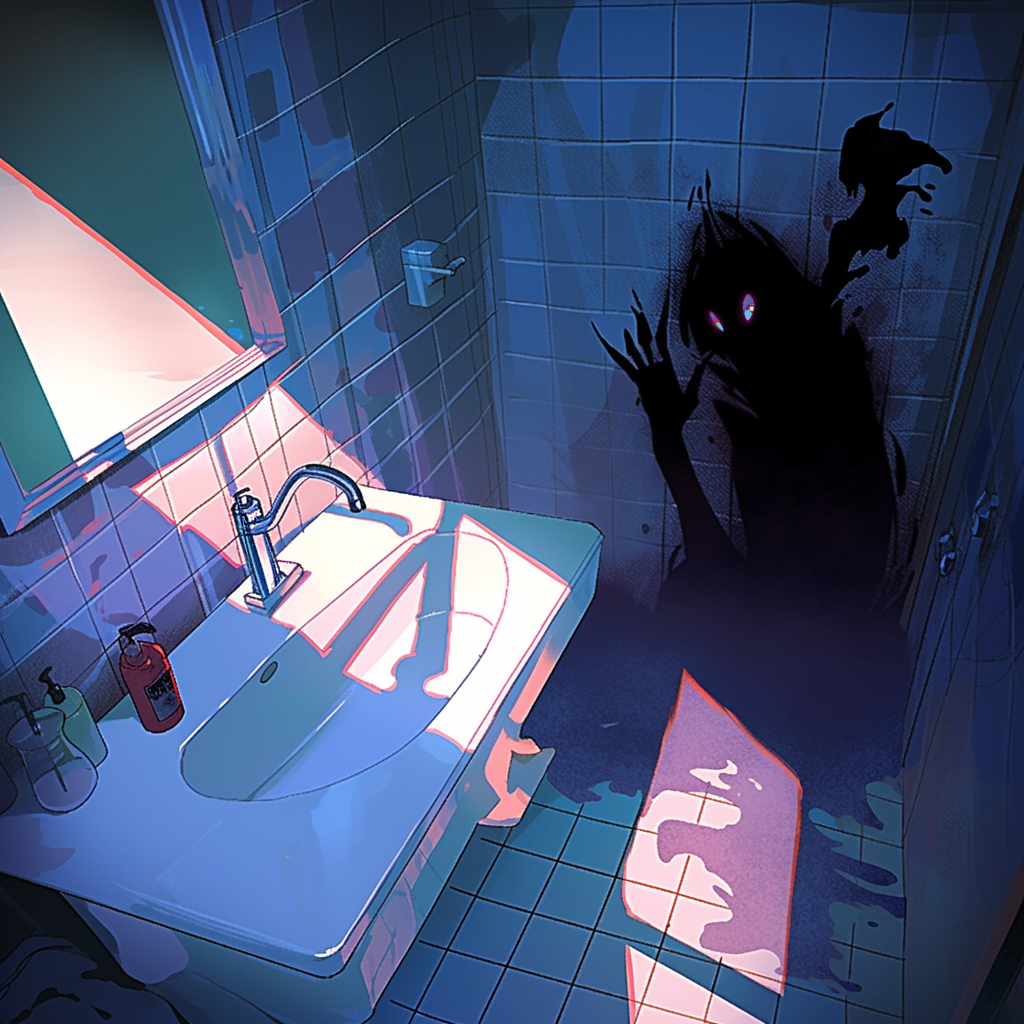 Creepy shadow in bathroom scene