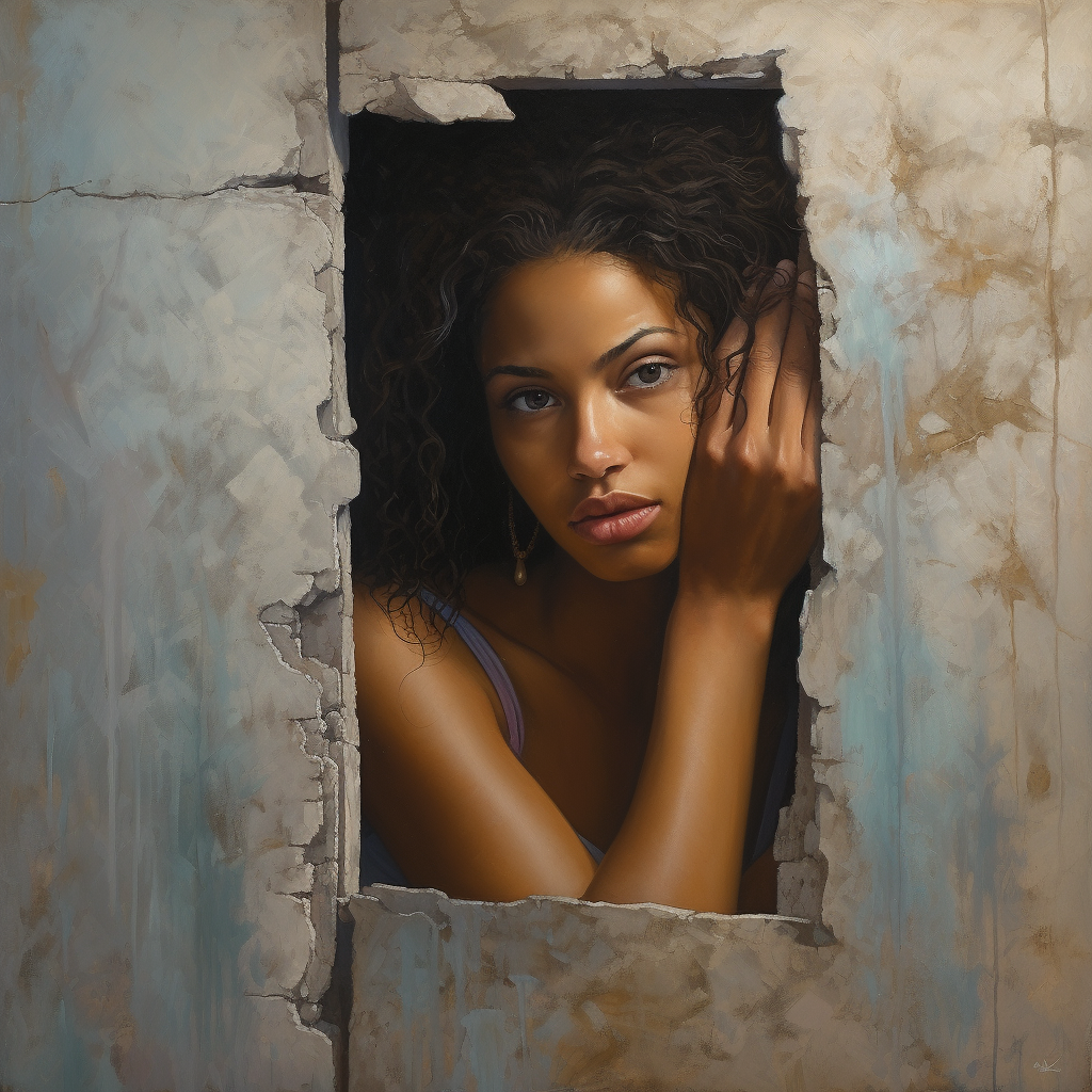 Creole woman trapped behind wall