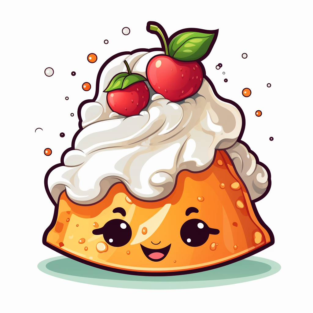 Happy cartoon crepe with whipped cream and fruit