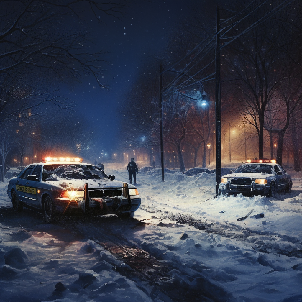 Crime scene during a snowstorm