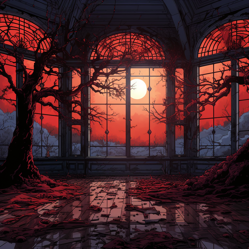 Ballroom with Crimson Crystallized Tree Branches