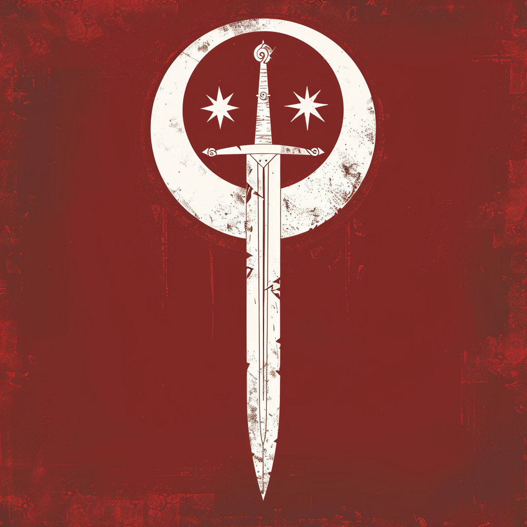 Crimson flag emblem with sword