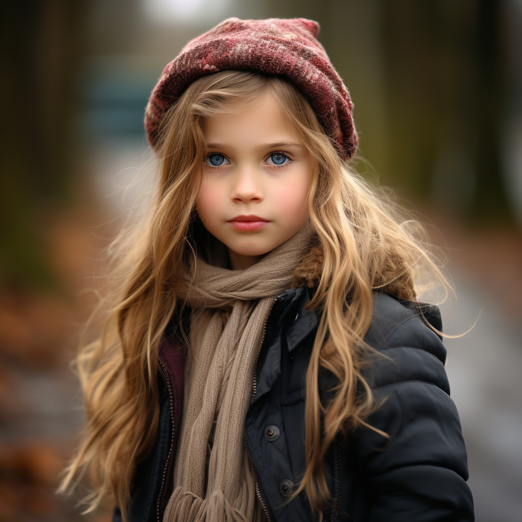 Stylish little girl fashion model outdoors