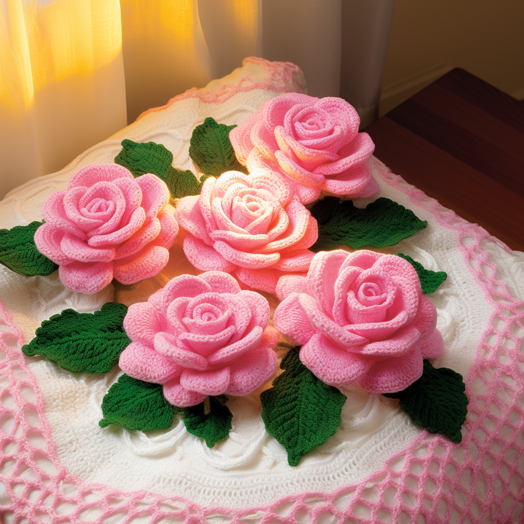 crochet bedsheet with large rose