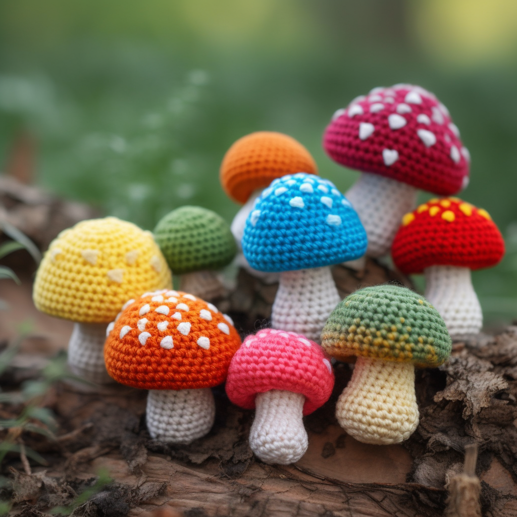 Vivid crochet mushroom toys