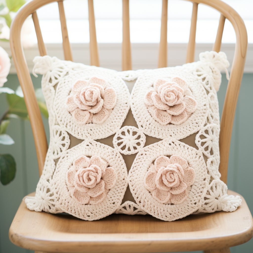 Crochet Roses Heart Square Pillow Chair