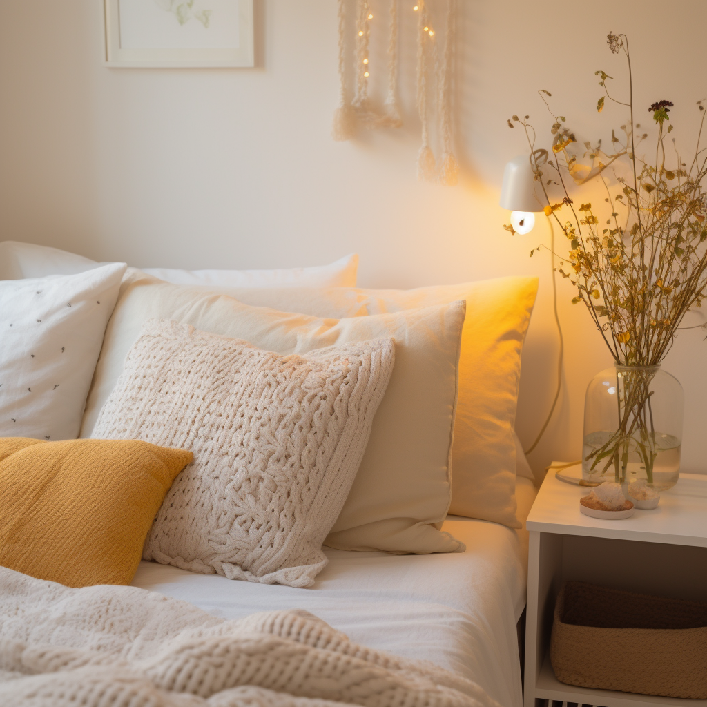 Crocheted cushion on bed photo