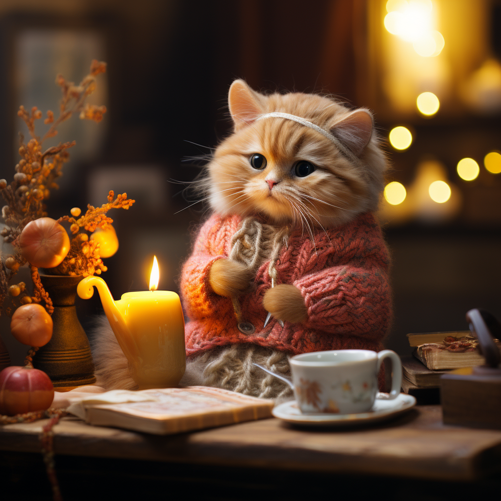 Crocheted Kitten on Table