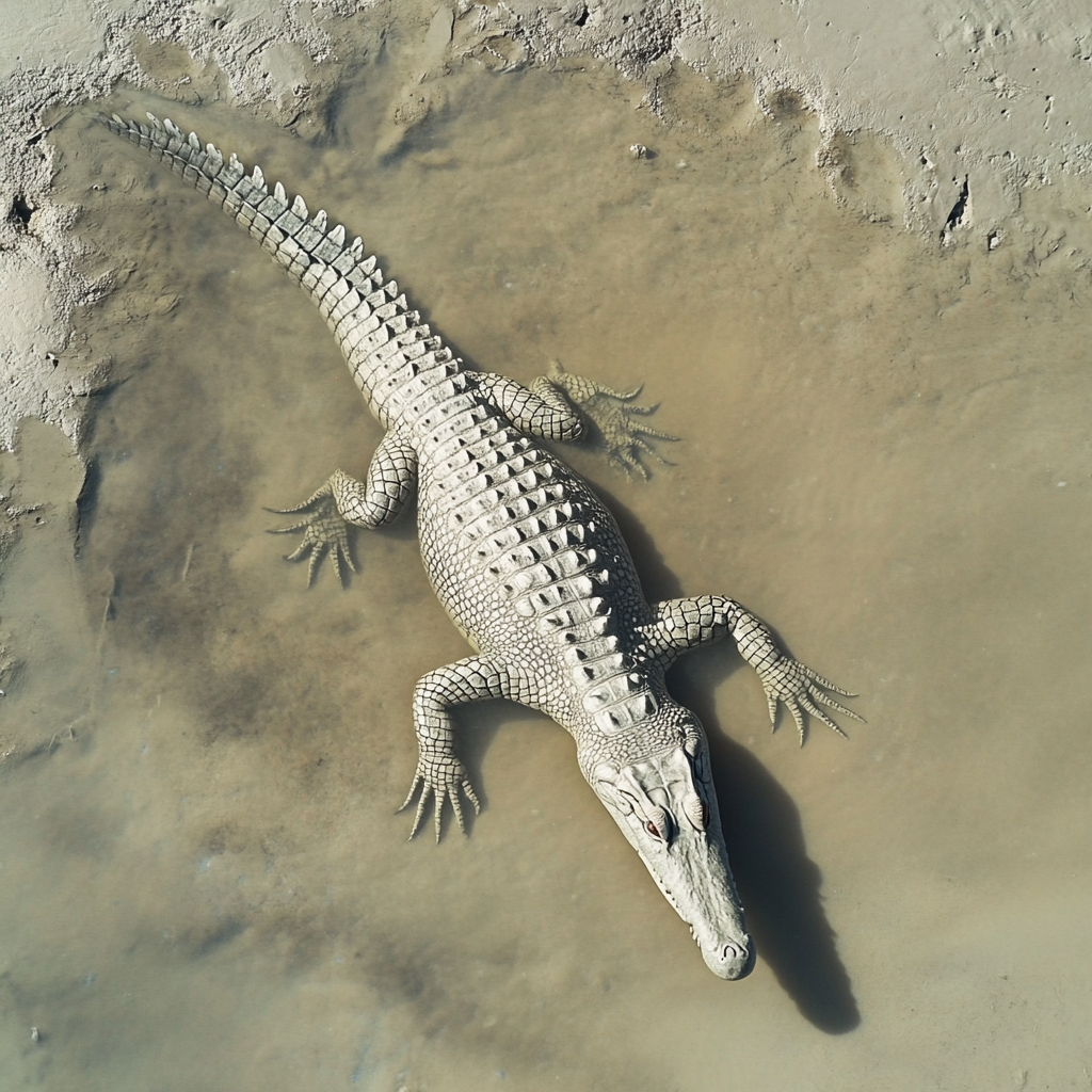 Crocodile swimming in dirty water