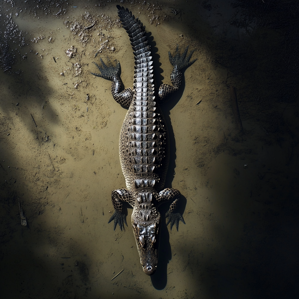 Crocodile swimming in dirty water