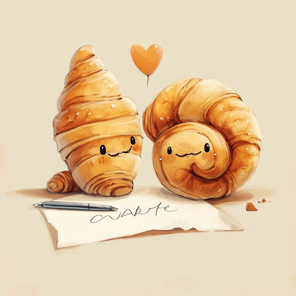 Croissant and chocolate croissant signing peace treaty