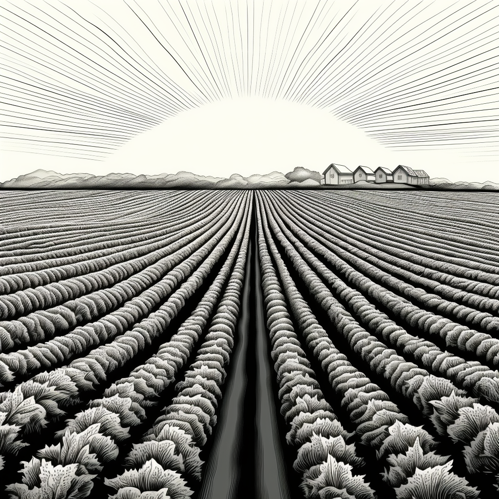 Rows of crops in digital line art