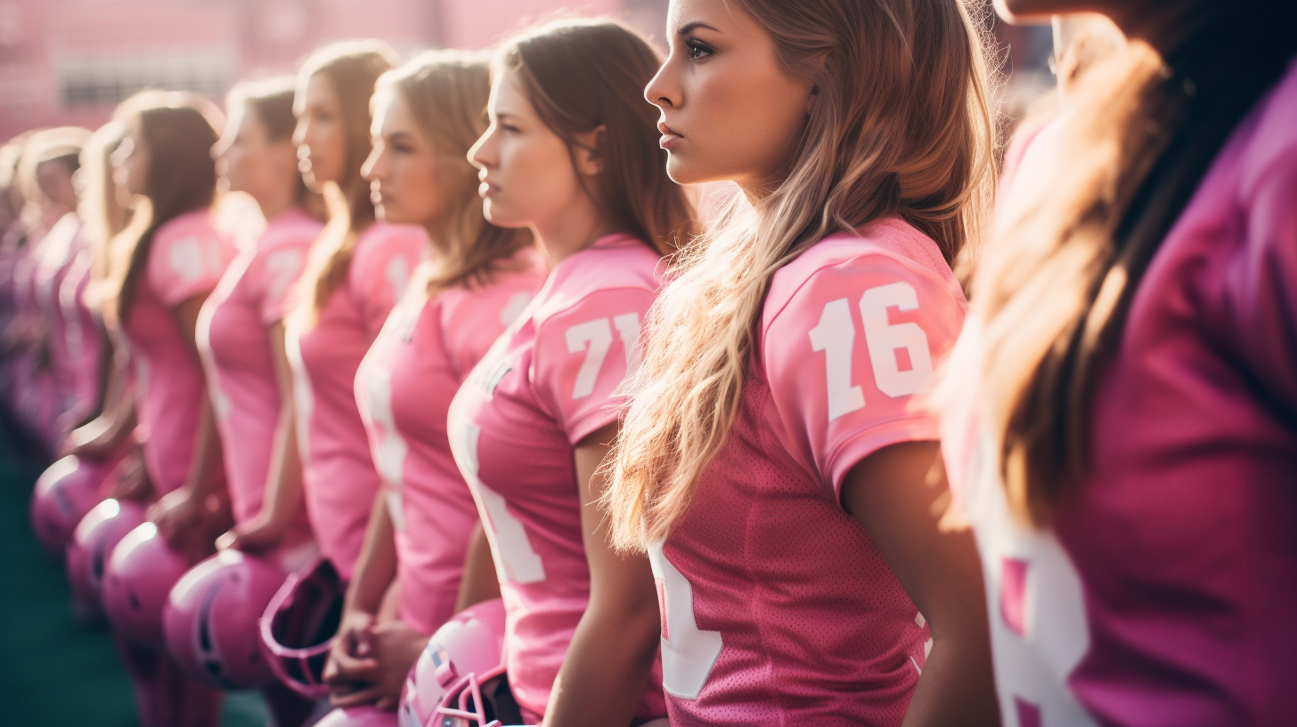 Girls wearing pink football jerseys