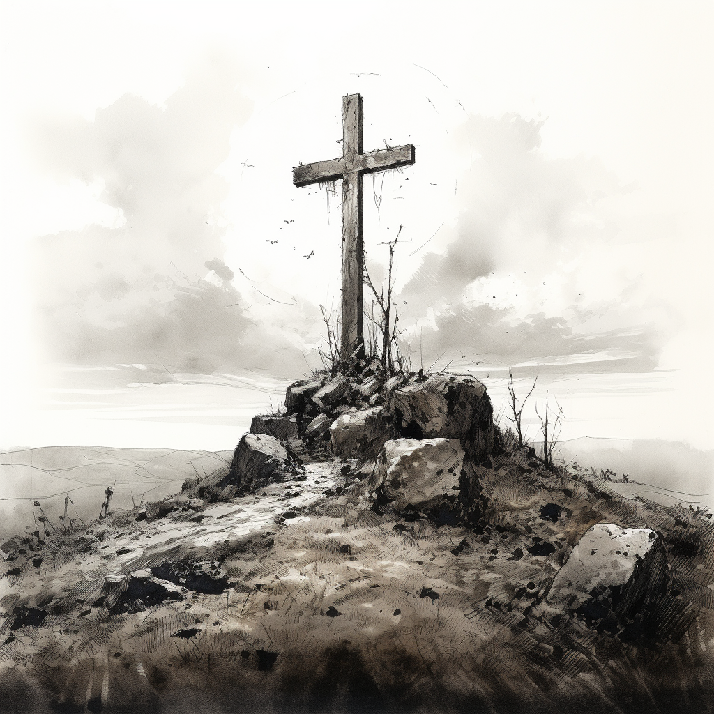 Fine art style of cross on hill