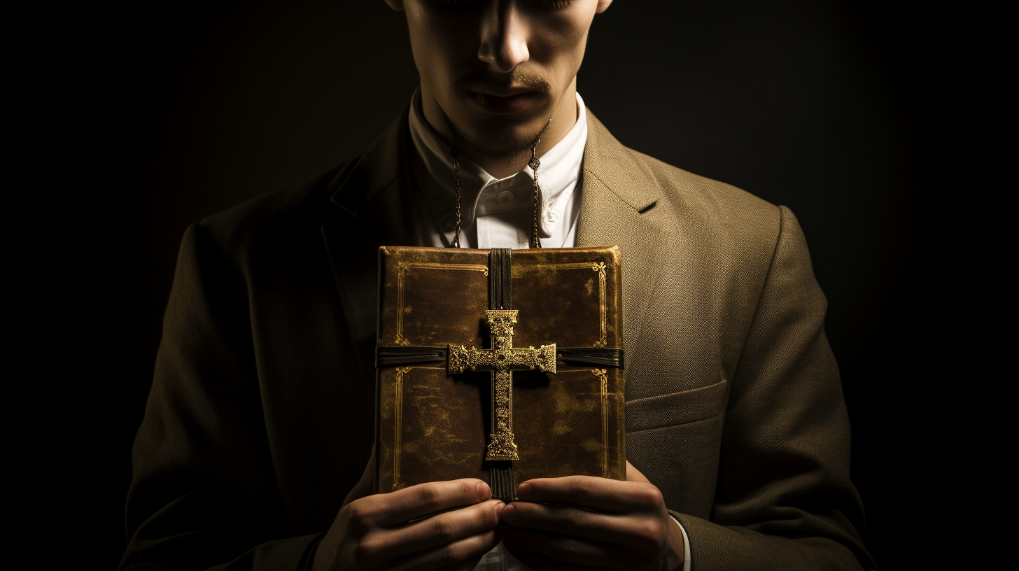 Man with Cross Necklace Holding Bible Gagged