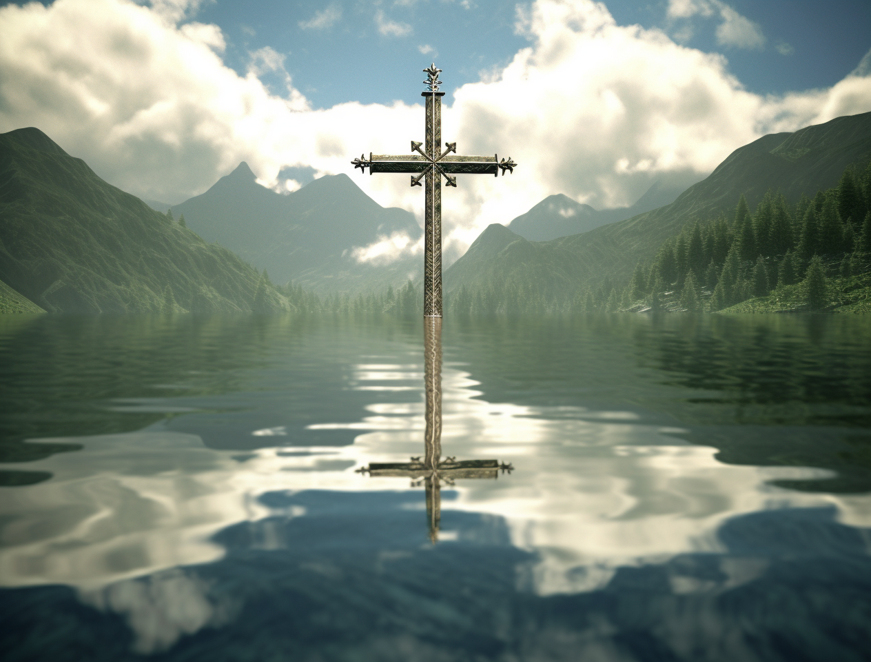 Reflective Cross and Knife in Water