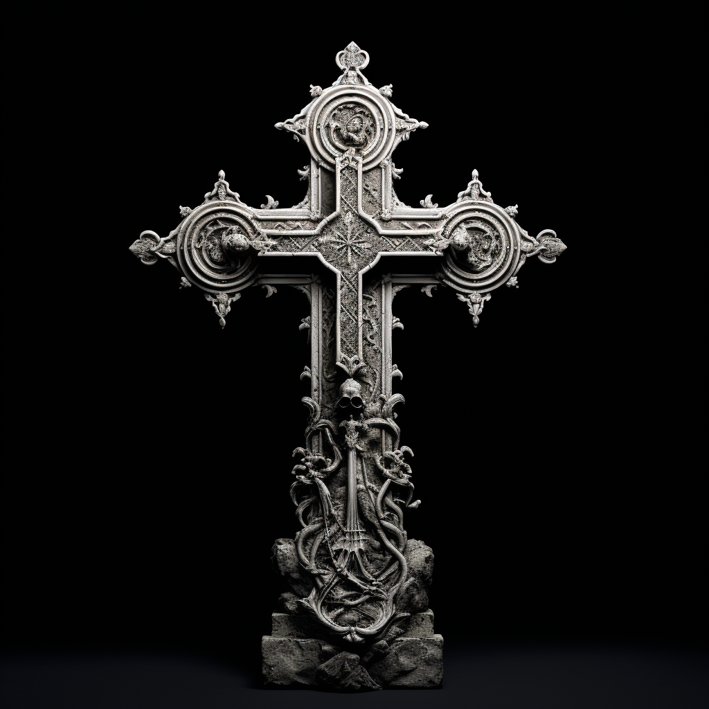 Cross tombstone in black and white