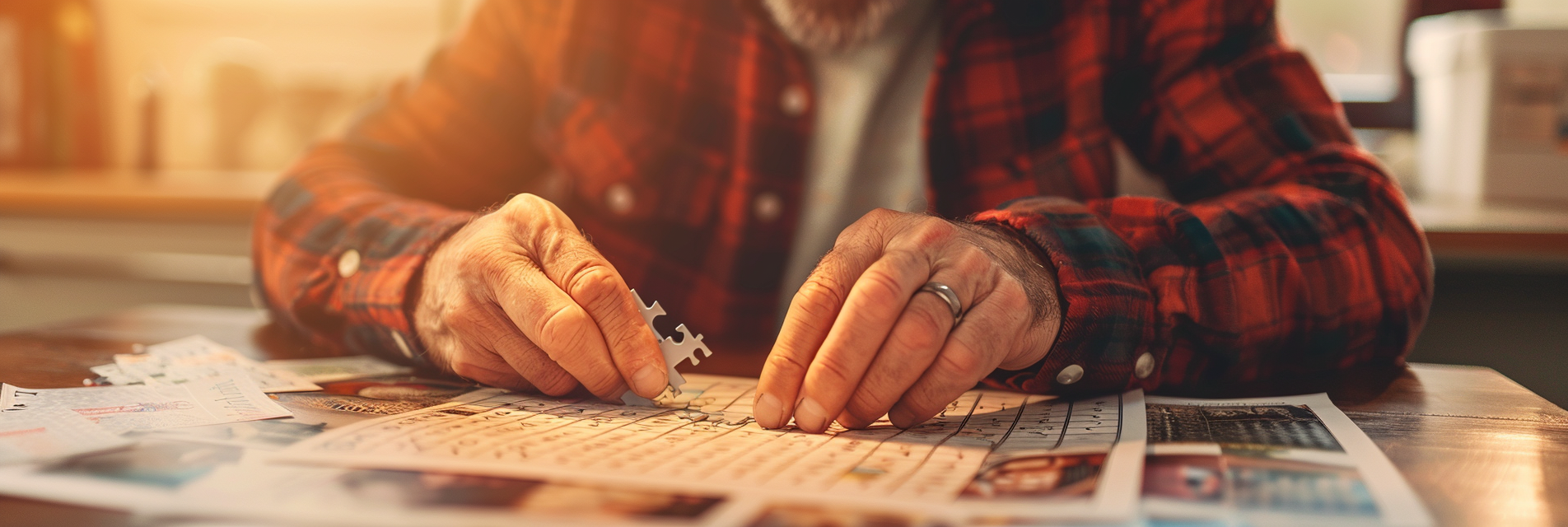 Office worker solving crossword puzzle