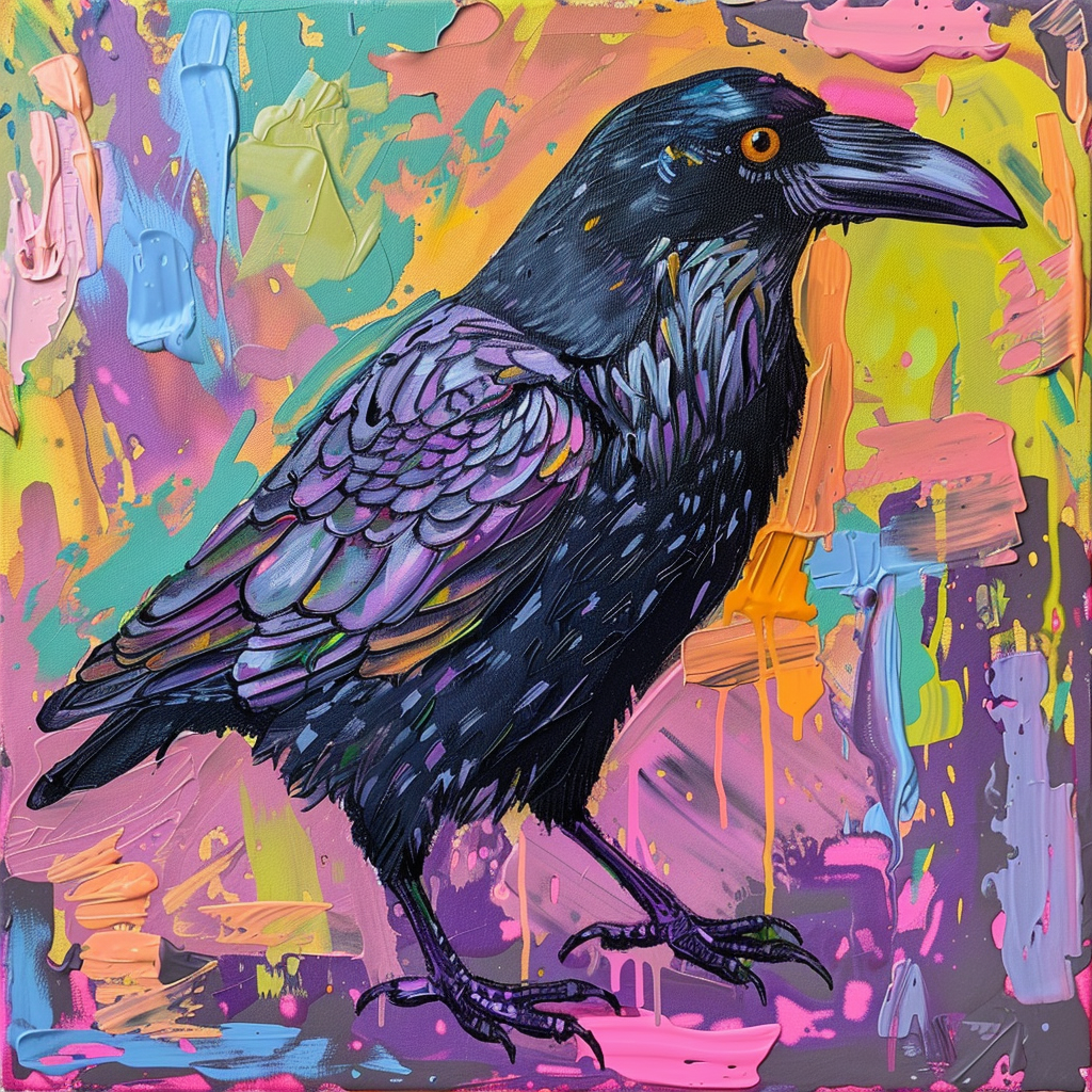 Crow one leg colorful background