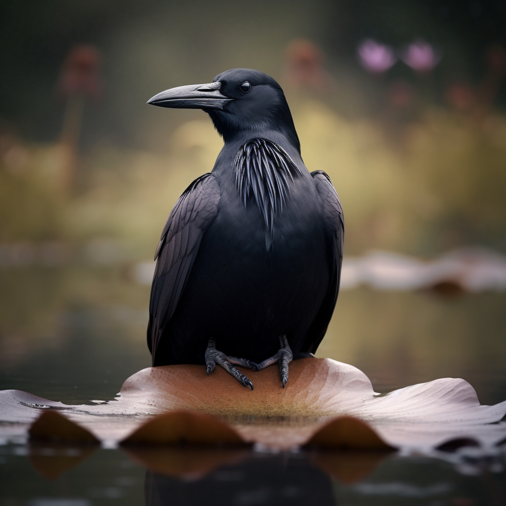 Crow meditating with Lotus flower