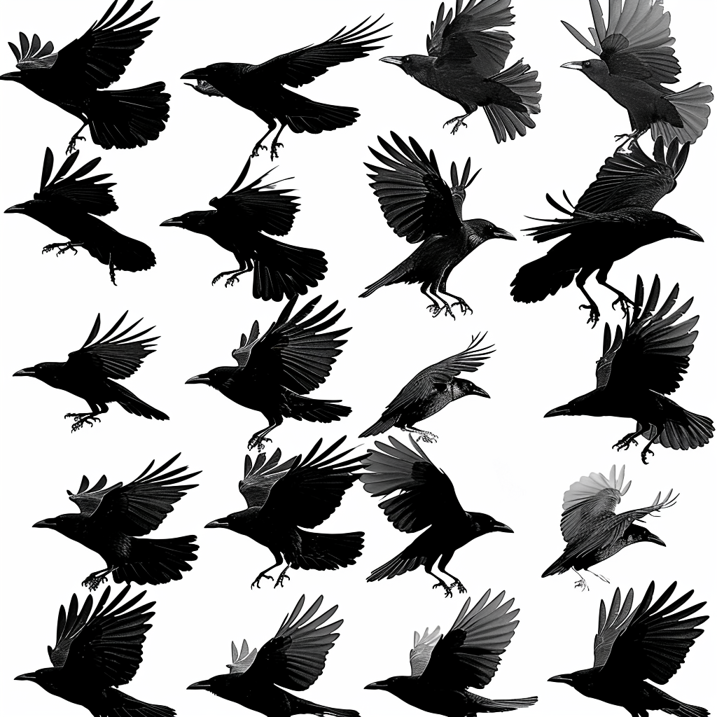 Crow in flight, detailed wingbeat animation