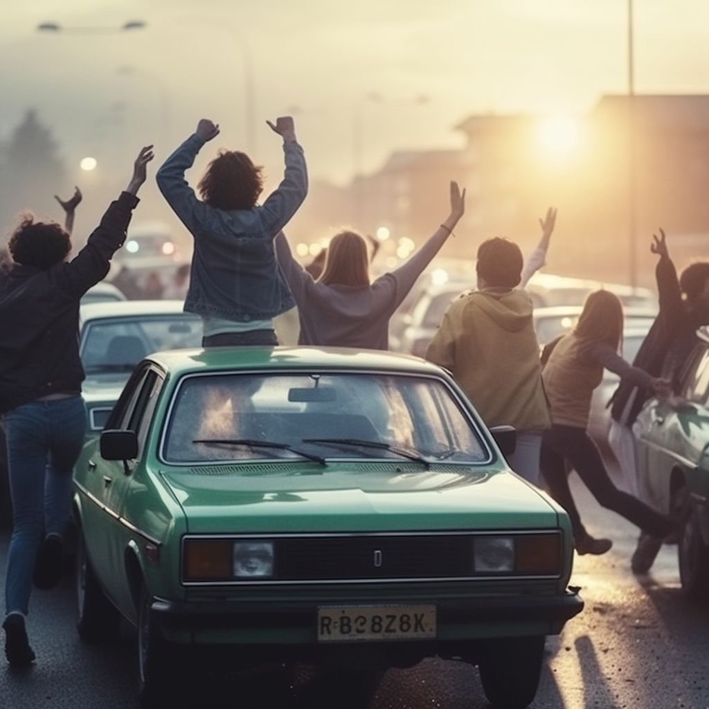 Crowd Dancing on Car Freeway Road