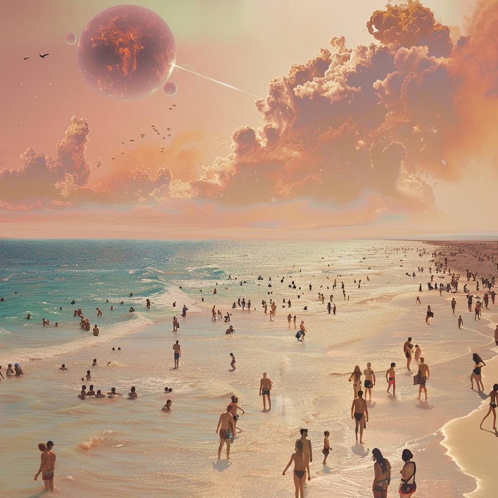 Alien planet crowded beach image