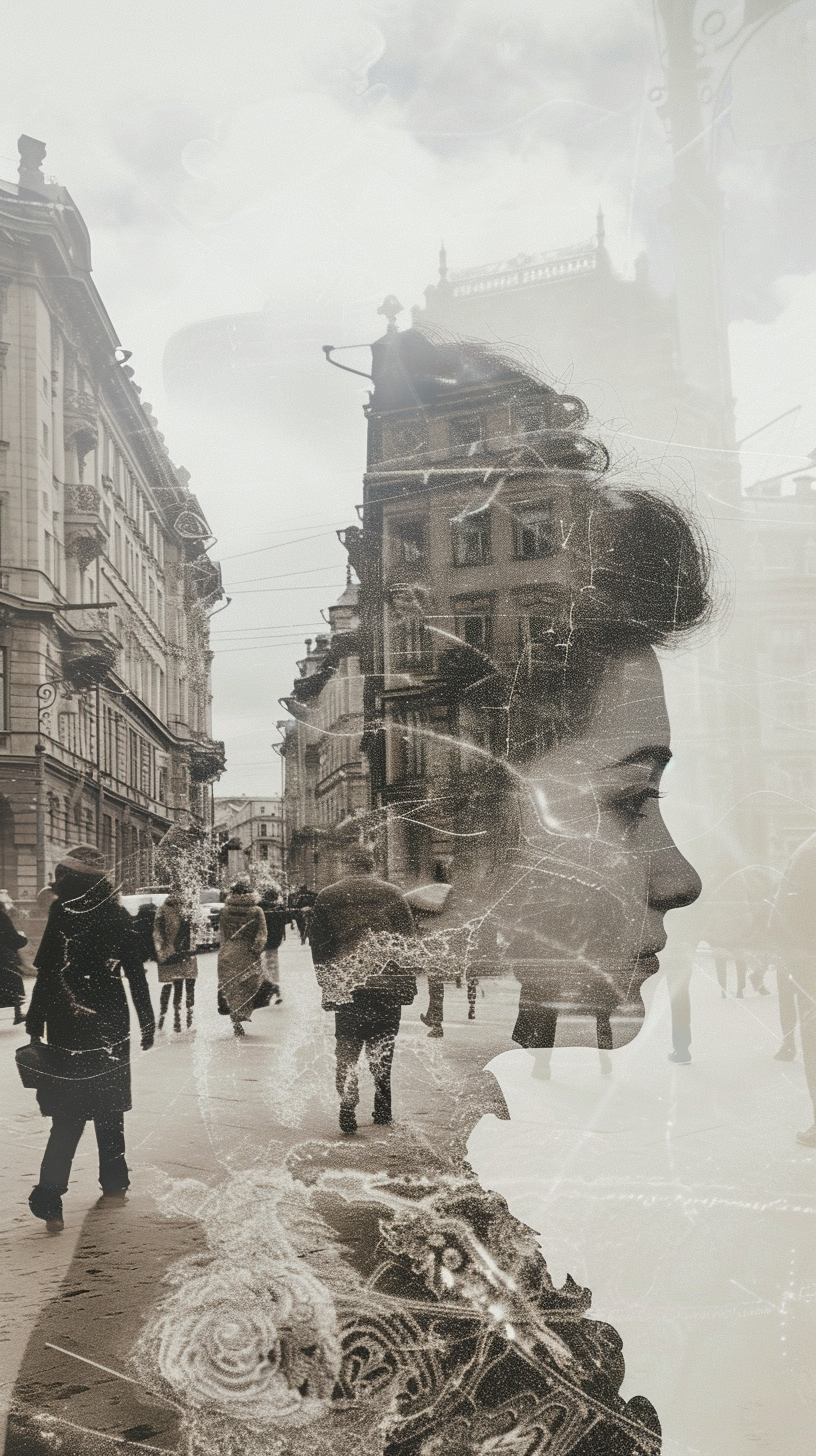 Double exposure Saint Petersburg students lady XIX century