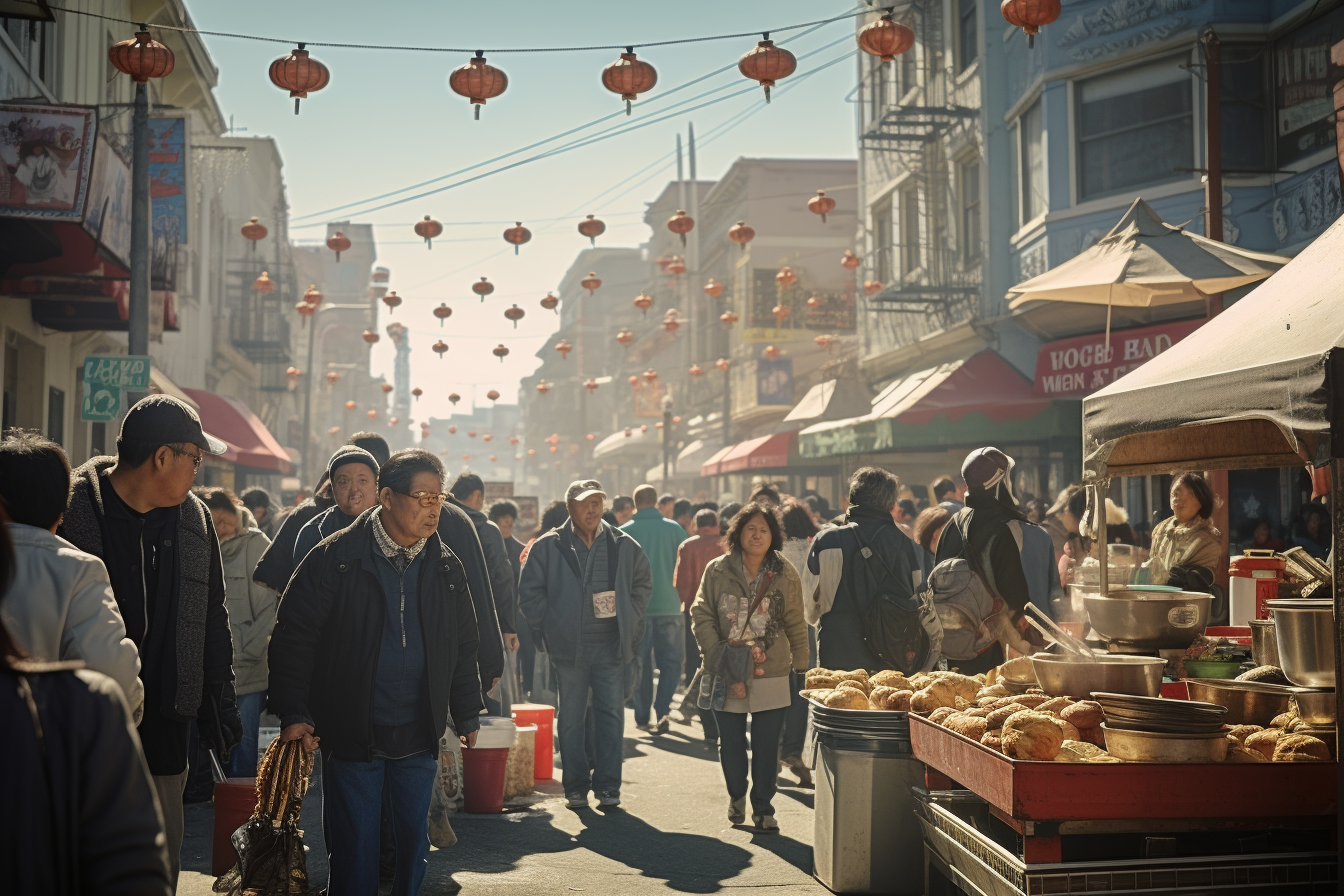 People enjoying Irish-Chinese street market delicacies