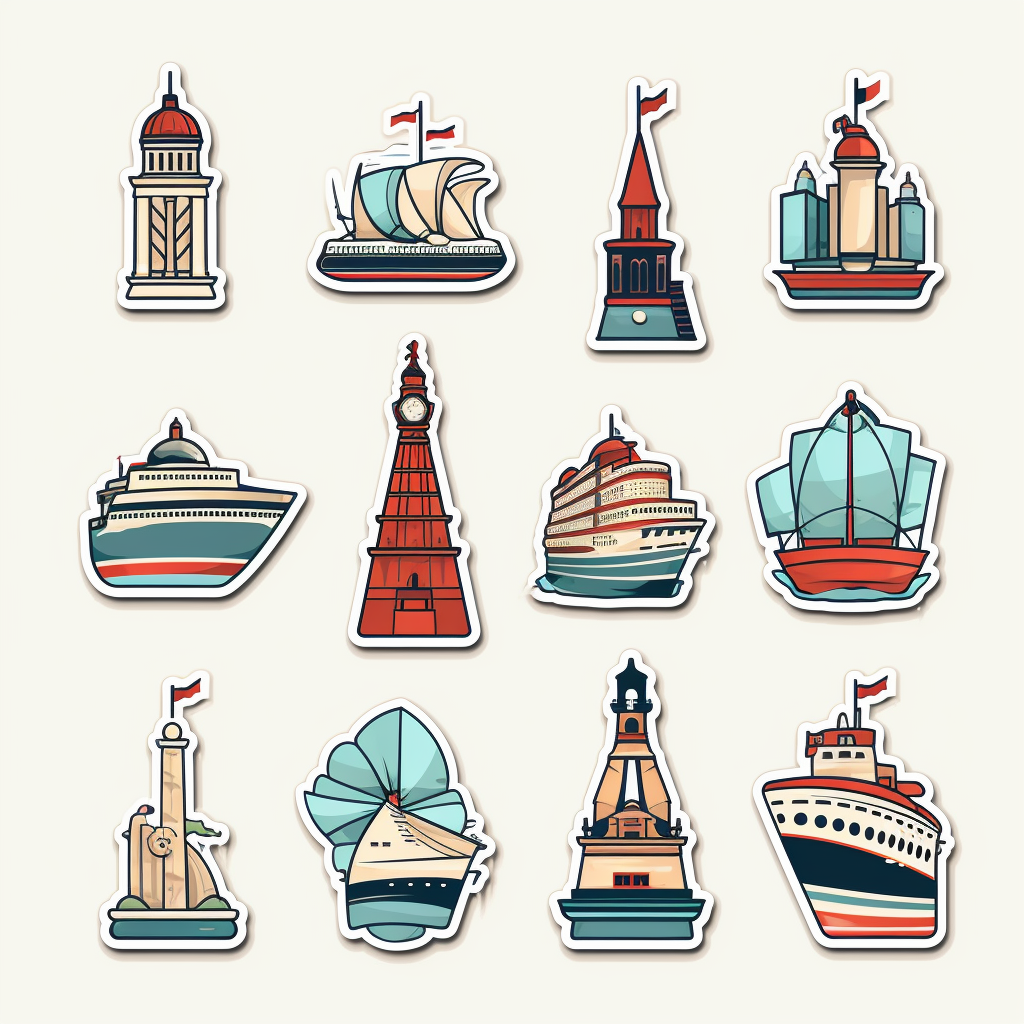 Trendy cruise landmarks sticker collection