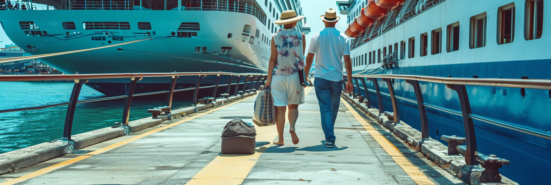 Tourist Couple Exiting Cruise Ship in Port Penang