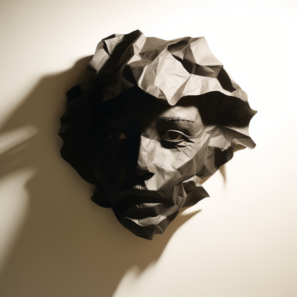 Crumpled paper with shadow creating a women face silhouette