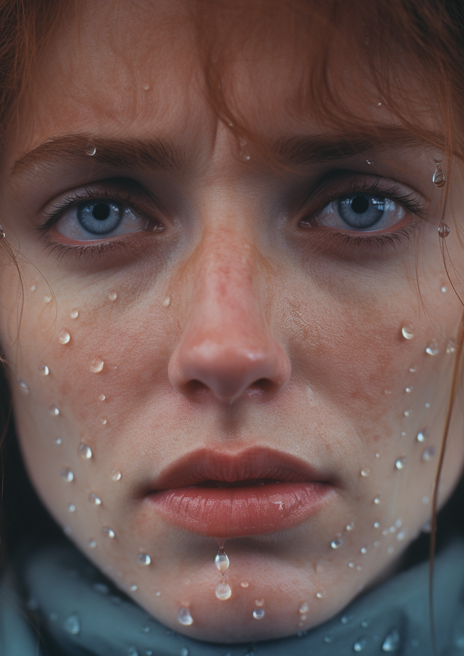 Close-up of a Crying Woman with Smudged Makeup