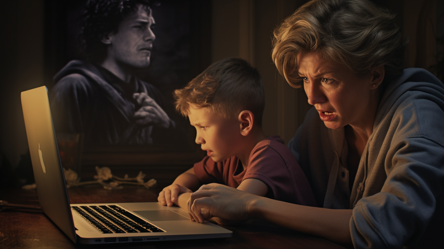 Woman crying with her mother using a computer