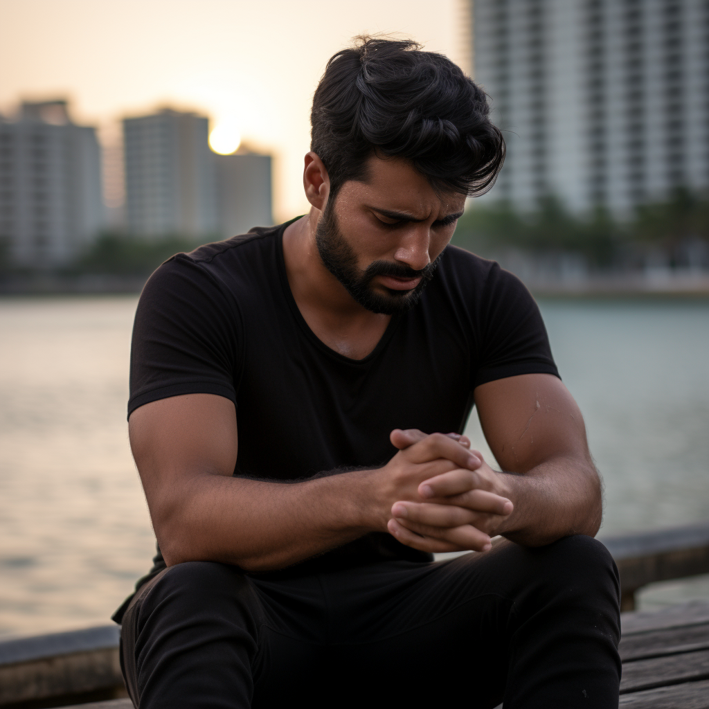 Sad young man in black shirt