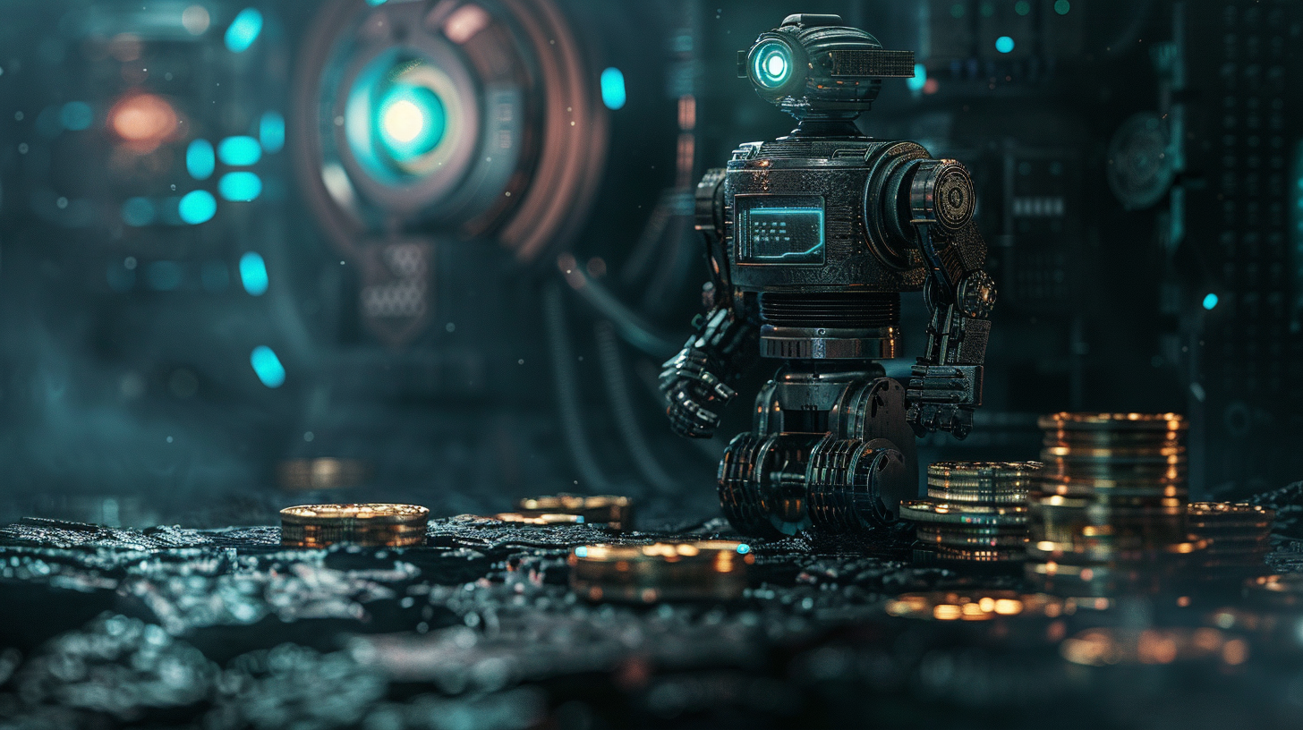 Crypto Coins Trading Robot Dark Background