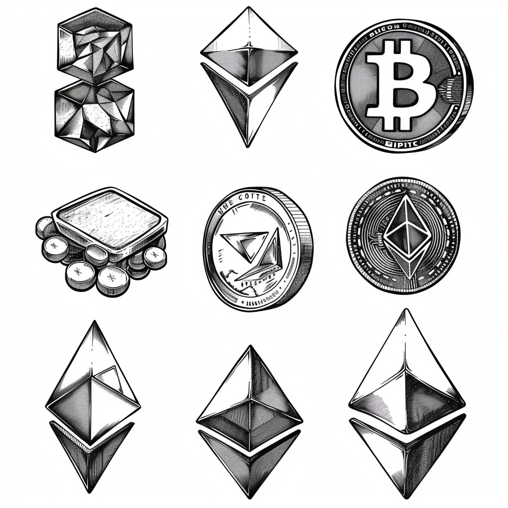 Cryptocurrency symbols doodle design