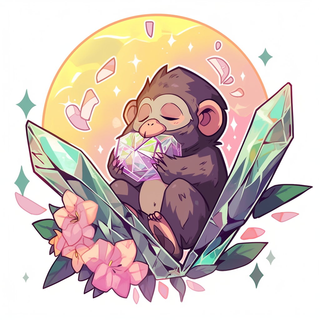 Crystal infused monkey illustration sticker