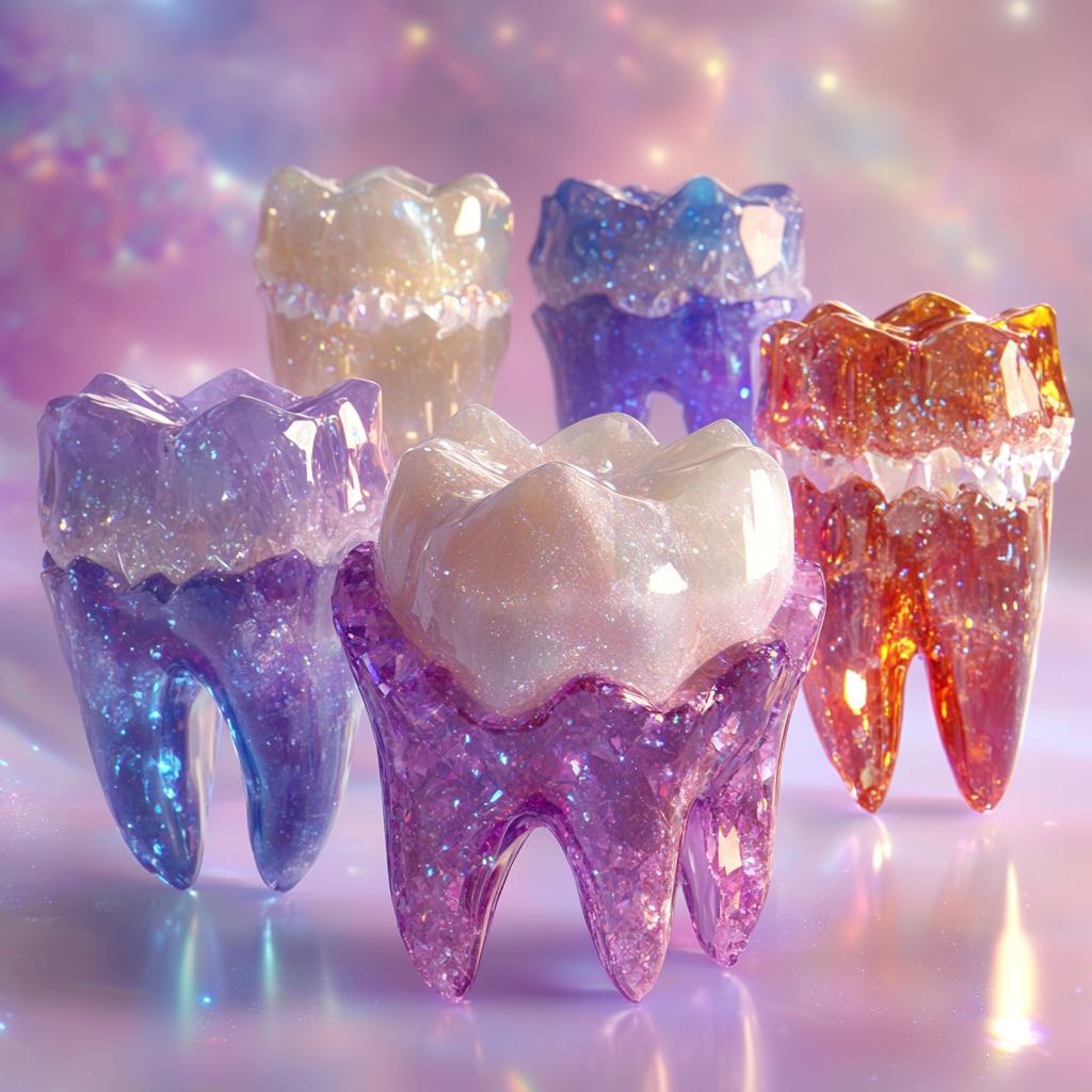 Colorful crystal teeth sparkle magic