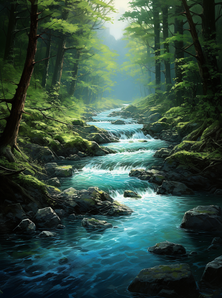 Serene river in a pristine forest