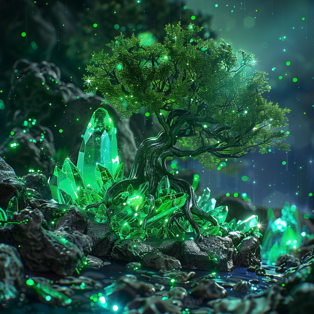 neon green crystalline tree roots