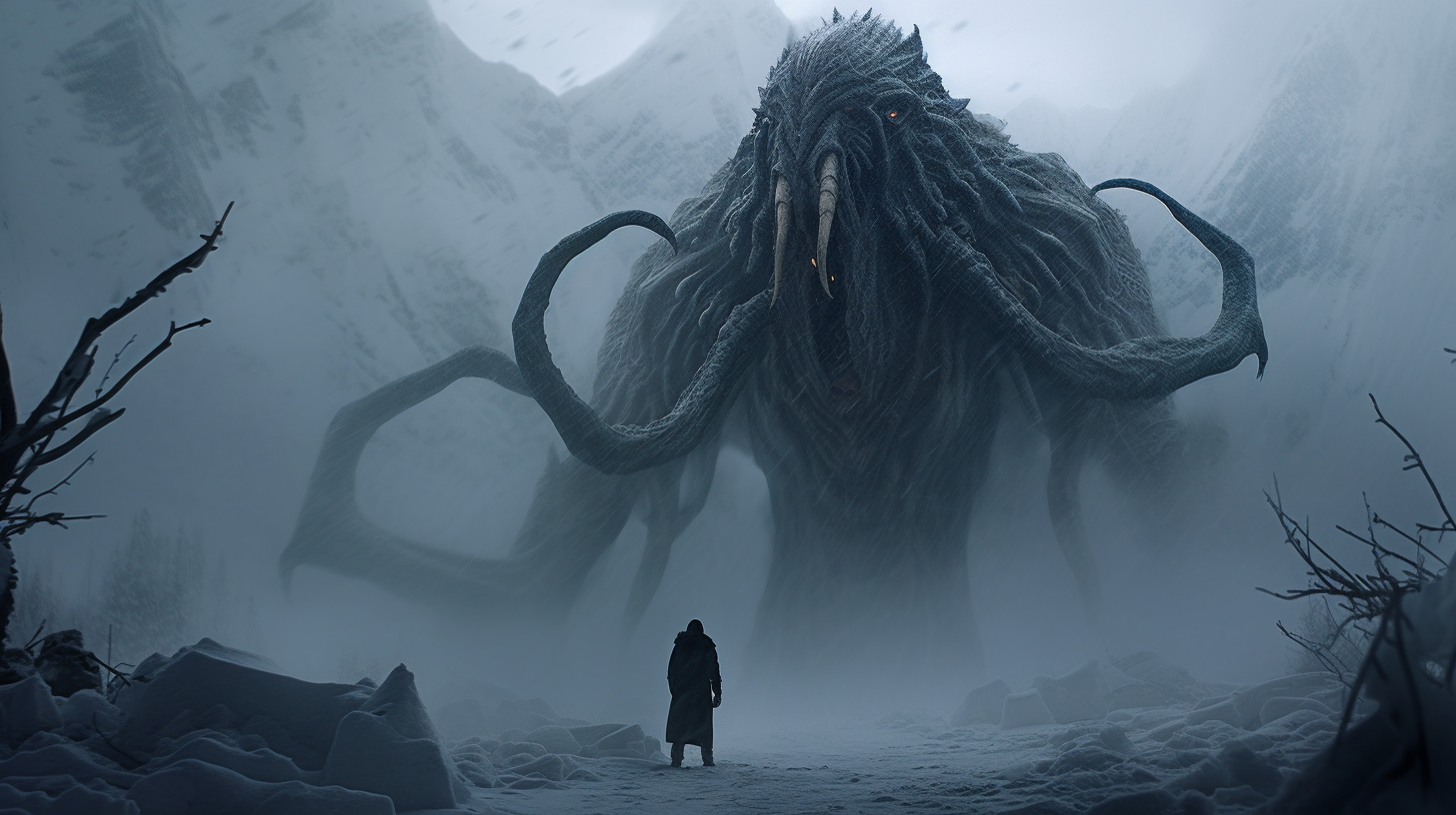 Cthulhu Monster Tentacles in Snow and Fog