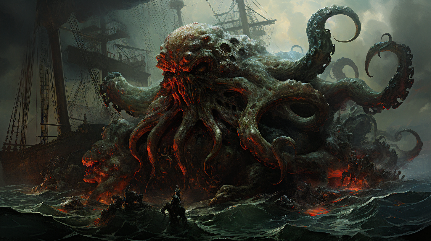 Image depicting Cthulhu in Viktor Vasnetsov style