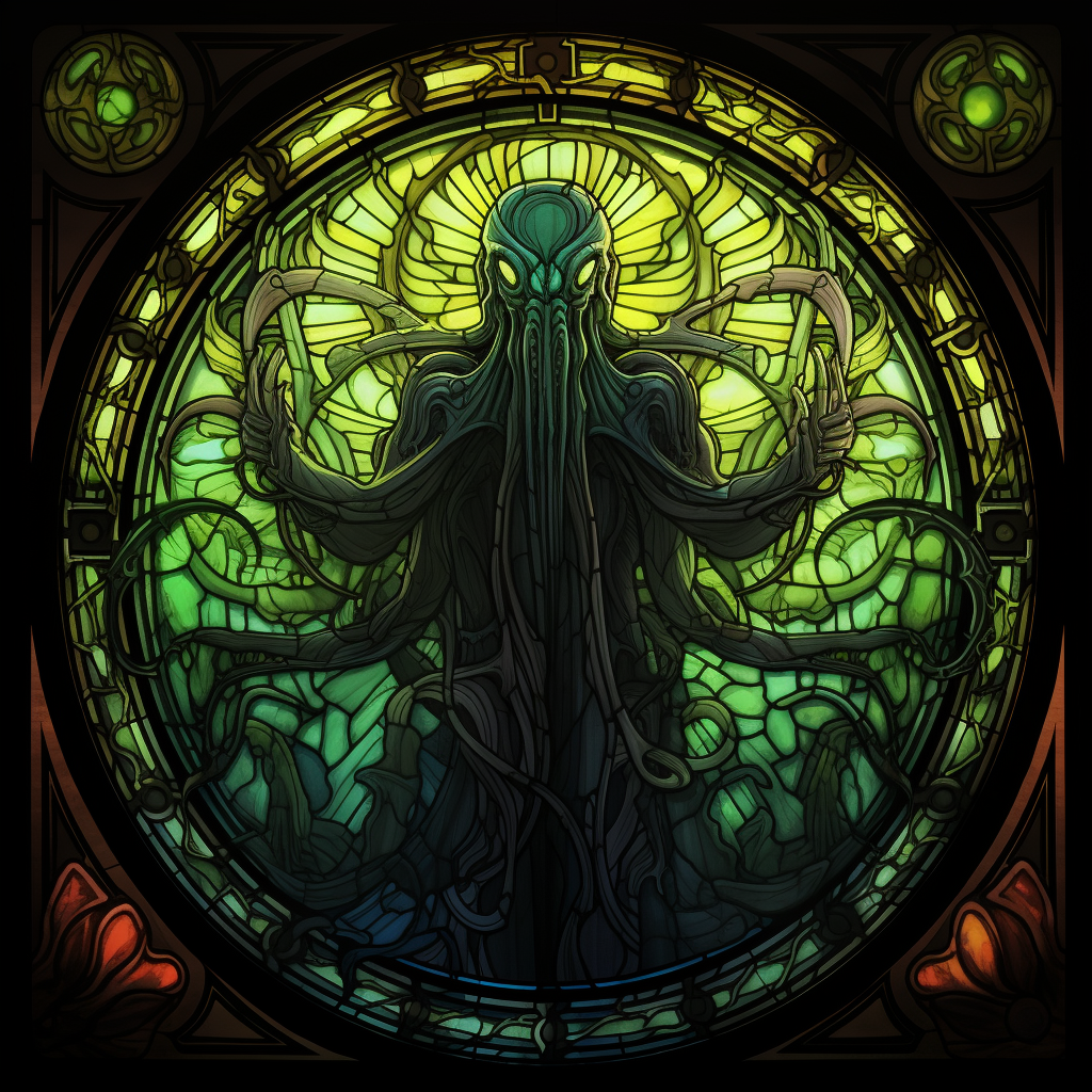 Stained glass-style Cthulhu artwork